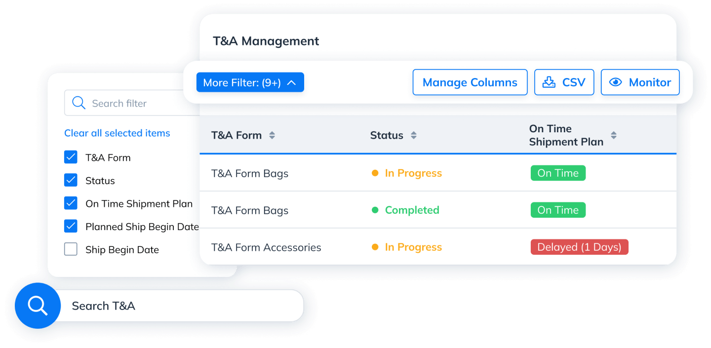 Easily filter your tables of production